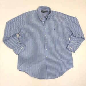 Ralph Lauren Mens 17 34/35 Classic Fit Striped Button Down Shirt Blue White